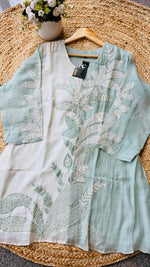 Super premium mint green Mul Chanderi with pretty handwork all over co ord set (slim fit- advisable to go for a size up) (Margin Available)