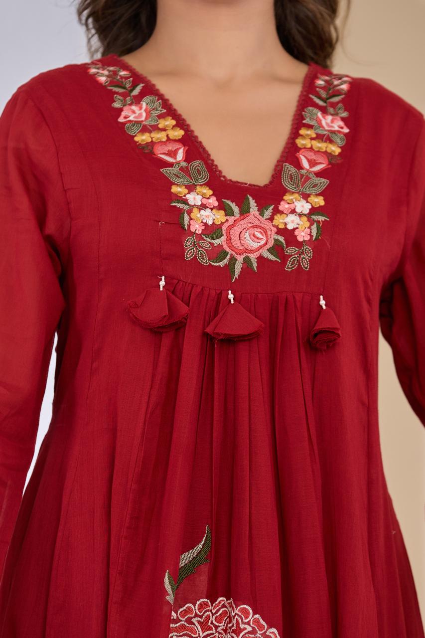 Mul cotton appliqué work full suit set