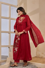 Mul cotton appliqué work full suit set