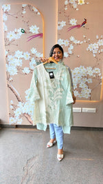 Super premium mint green Mul Chanderi with pretty handwork all over co ord set (slim fit- advisable to go for a size up) (Margin Available)