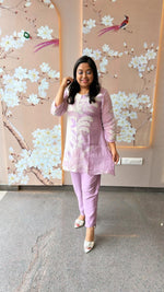 Super premium lilac Mul Chanderi with pretty handwork all over co ord set (slim fit- advisable to go for a size up) (Margin Available)