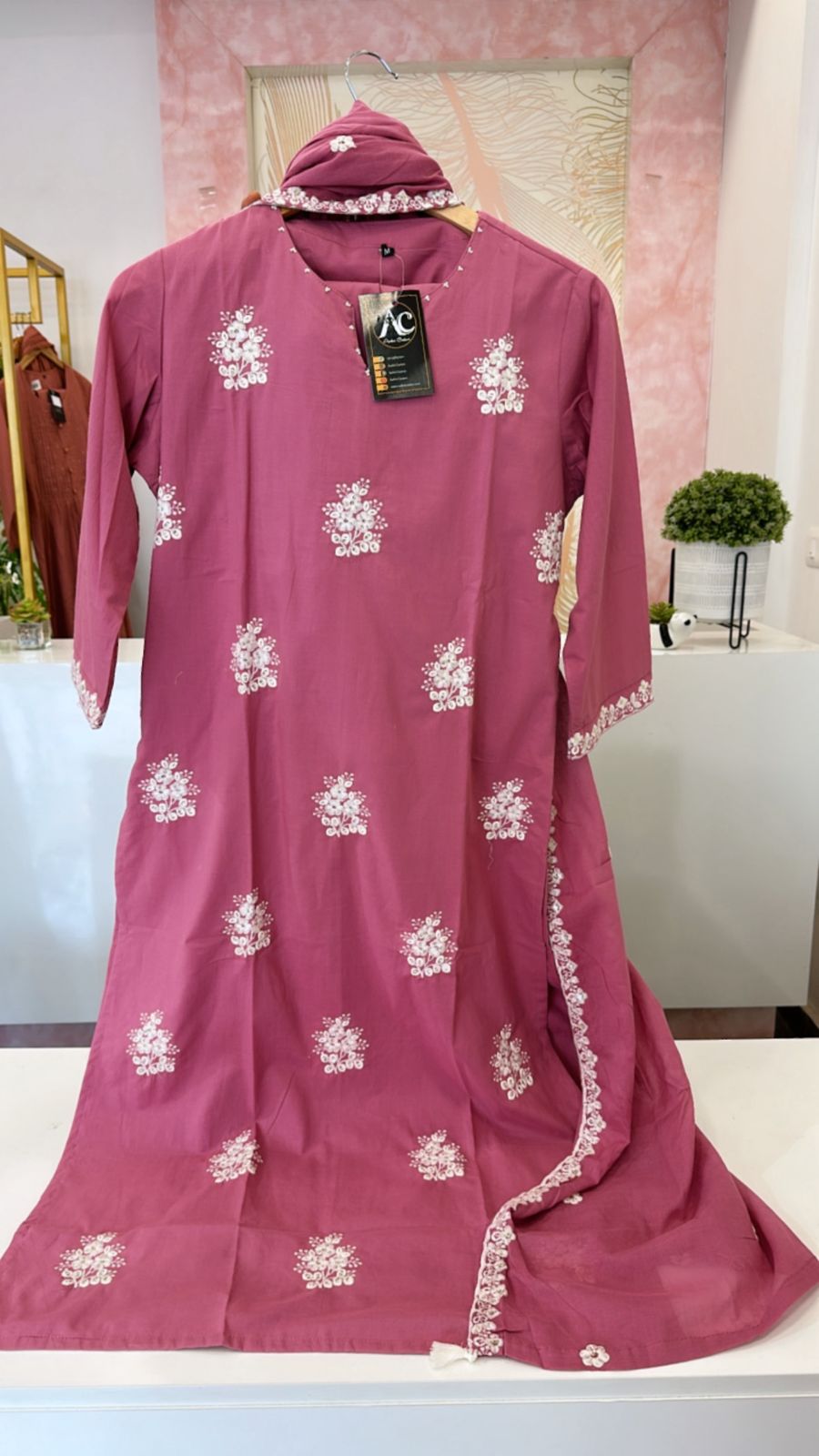 Fully embroidered cotton suit set