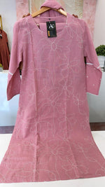 Fully embroidered cotton suit set in pink