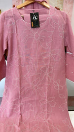 Fully embroidered cotton suit set in pink