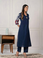 Gorgeous cotton embroidered kurta pant in blue