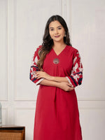 Gorgeous cotton embroidered kurta pant in red