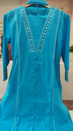 Blue pure cotton full suit set paired with soft Chanderi dupatta