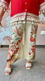 Pretty Mul silk top paired with linen cotton pants in red