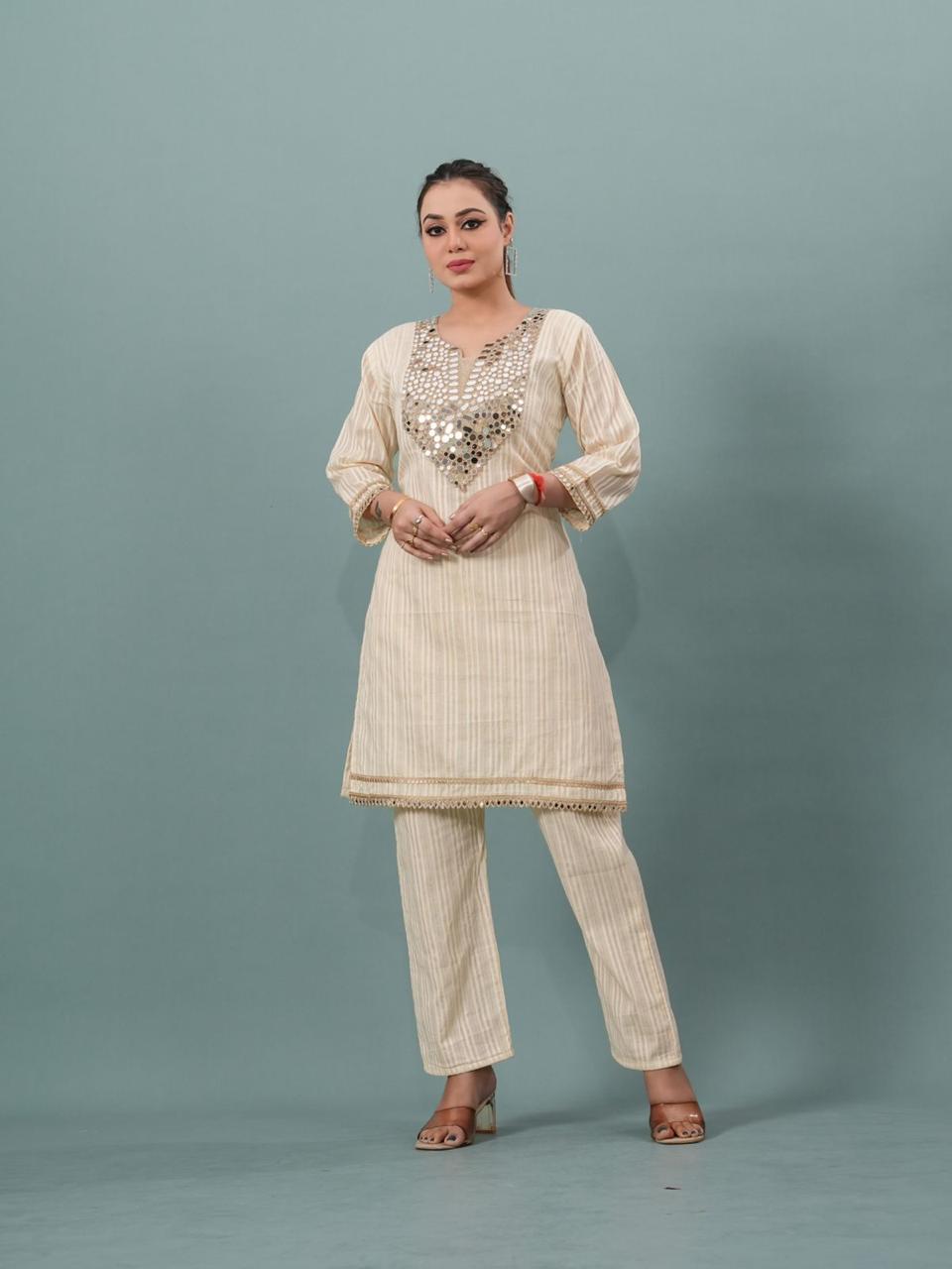 Textured cotton real mirror work co ord set