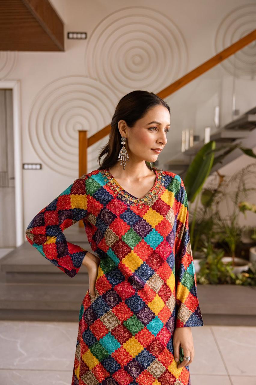 Multi colour heavy rayon kurta pant