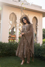 Designer fully embroidered Mul Chanderi suit