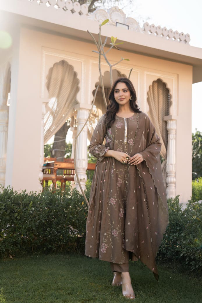 Designer fully embroidered Mul Chanderi suit