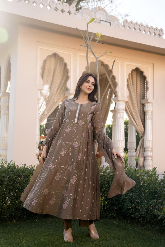 Designer fully embroidered Mul Chanderi suit