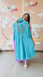 Pure Mul cotton real mirror with pearl detailing suit set with lining (true to size) in blue