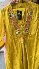 Pure Mul cotton real mirror with pearl detailing suit set with lining (true to size) in yellow