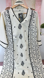 Fully embroidered cotton suit set in black n white