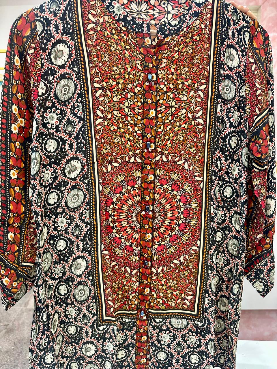 Pure crepe ajrakh short top