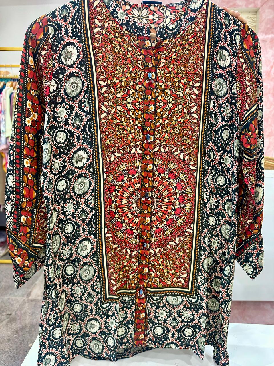 Pure crepe ajrakh short top