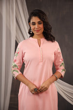 Fully embroidered kurta pant in pink