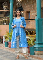 Smart cotton shrug co ord set in blue