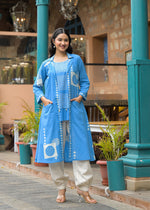 Smart cotton shrug co ord set in blue