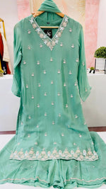 Pure chinon hand work suit set in green