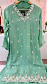 Pure chinon hand work suit set in green