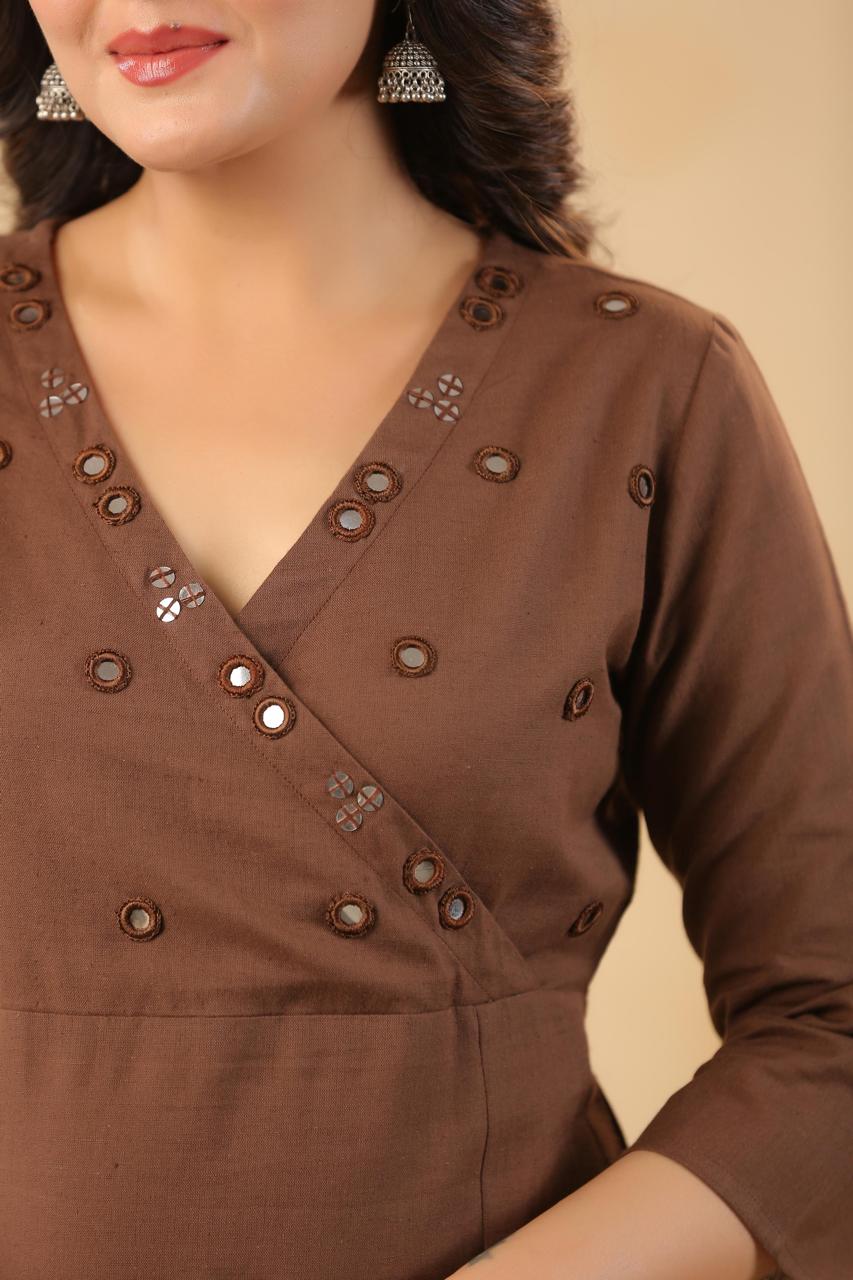 Mirror work Angrakha flex cotton kurta pant