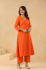 Mirror work Angrakha flex cotton kurta pant in orange