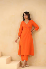 Mirror work Angrakha flex cotton kurta pant in orange
