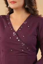 Mirror work Angrakha flex cotton kurta pant in purple