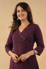 Mirror work Angrakha flex cotton kurta pant in purple