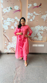 Pretty pink appliqué work Mul Chanderi suit set