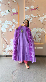 Pretty purple appliqué work Mul Chanderi suit set