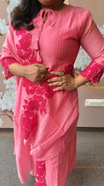 Pretty pink appliqué work Mul Chanderi suit set
