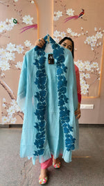 Pretty blue appliqué work Mul Chanderi suit set