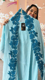 Pretty blue appliqué work Mul Chanderi suit set