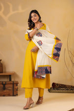 Pure cotton appliqué suit set paired with super soft dupatta
