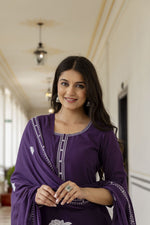 Pretty cotton appliqué dupatta suit set