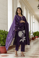 Pretty cotton appliqué dupatta suit set