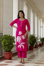 Pretty cotton appliqué dupatta suit set in pink