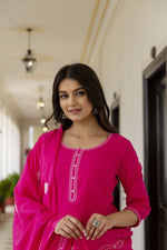 Pretty cotton appliqué dupatta suit set in pink