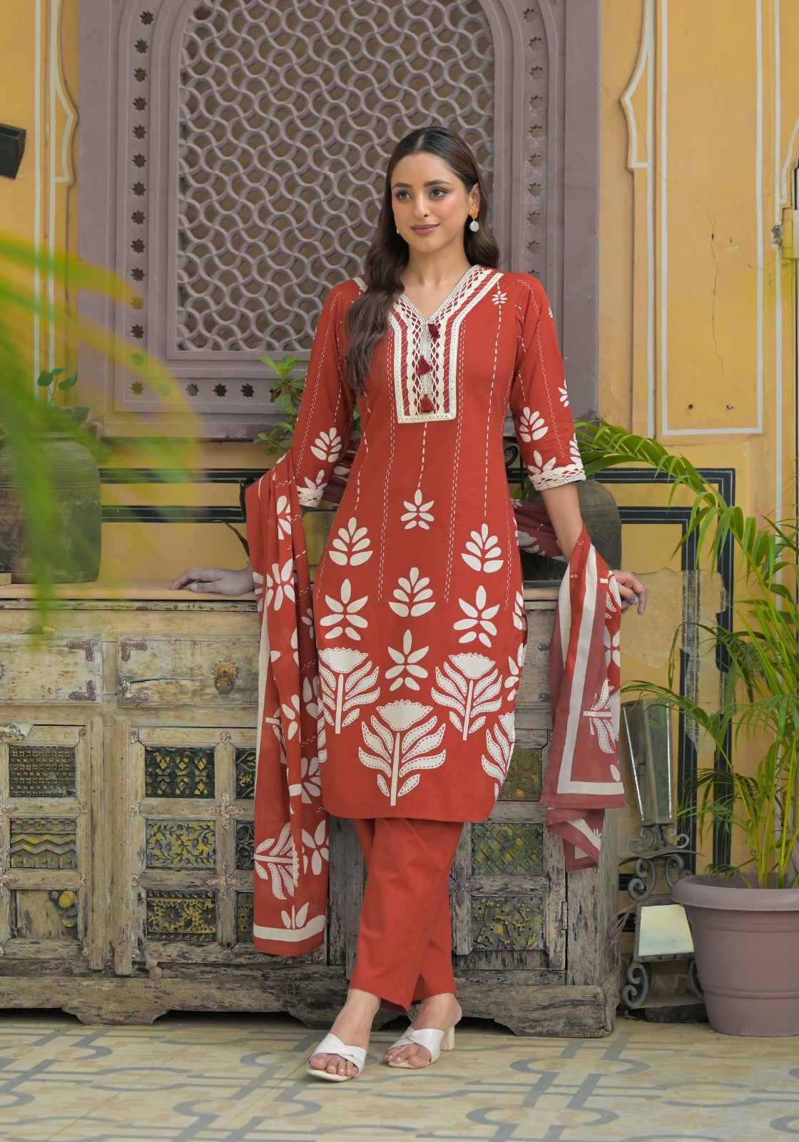 Smart cotton digital printed dupatta suit set