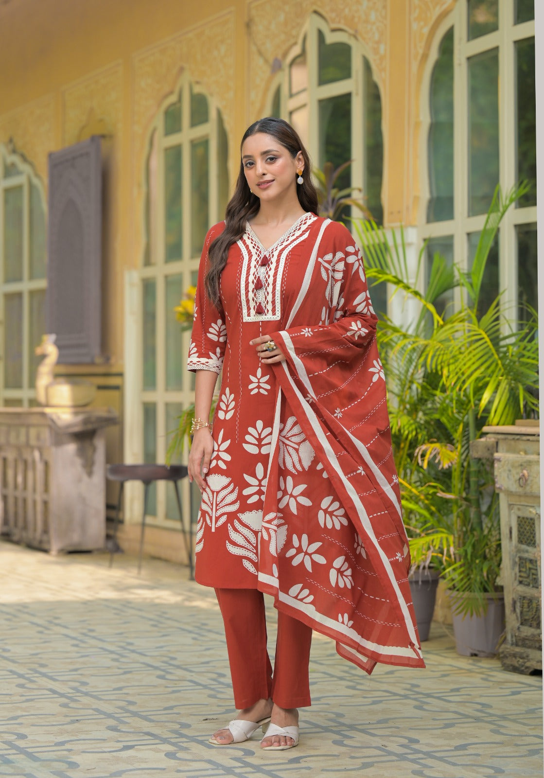 Smart cotton digital printed dupatta suit set