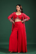 Premium georgette heavy handwork designer party wear. Blouse, cape n pant