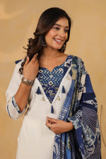 Pure cotton indigo blue patch work suit set