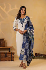 Pure cotton indigo blue patch work suit set