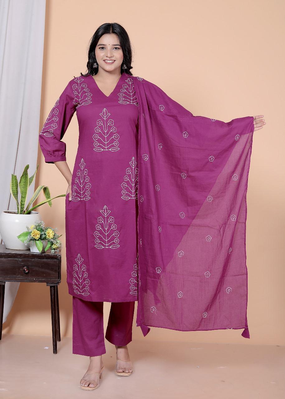 Premium cotton embroidered full suit