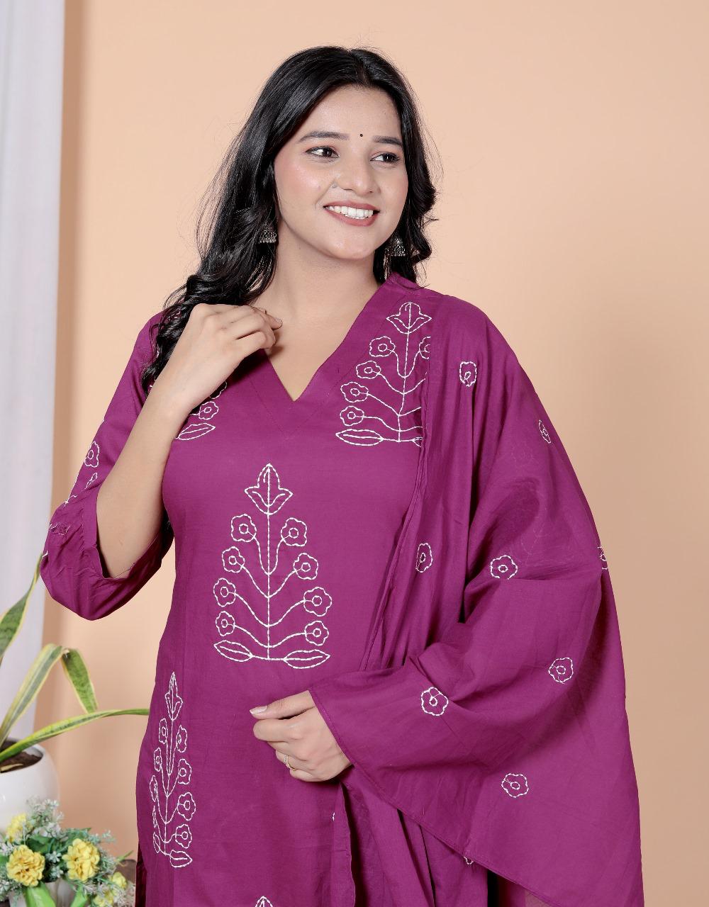 Premium cotton embroidered full suit