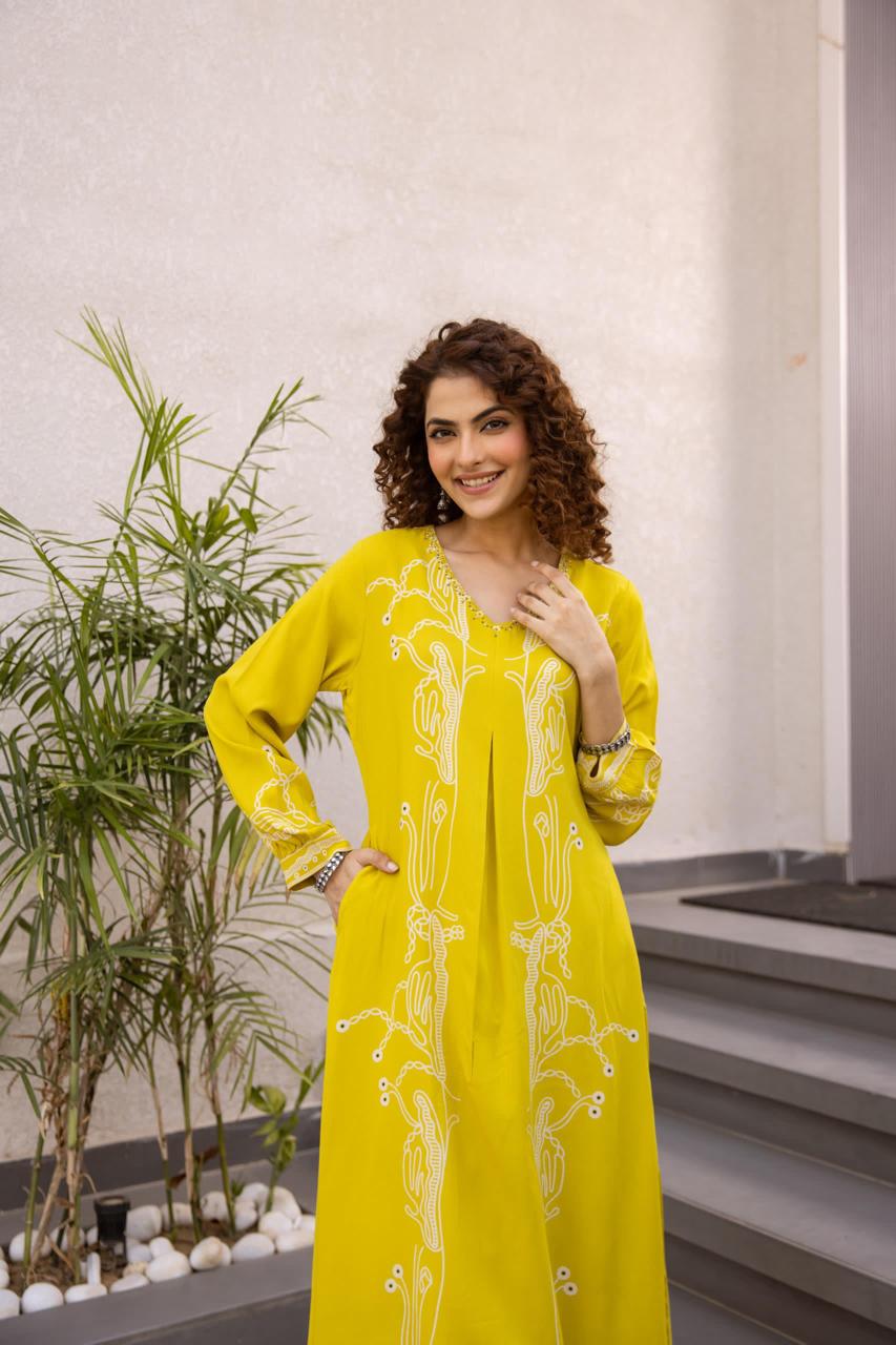 Smart smart heavy rayon kurta pant in yellow